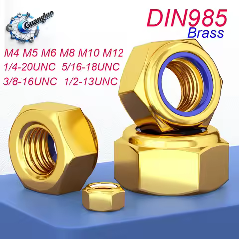 Guangluo M4 M5 M6 M8 M10M12 1/4-20 5/16-18 3/8-16 1/2-13 UNC Copper Brass Hex Self-locking Locknut H