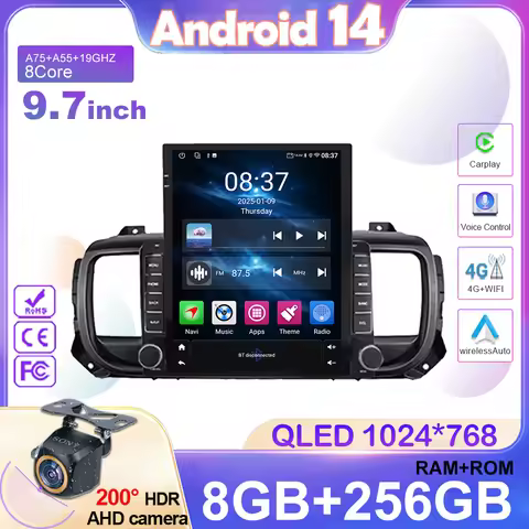9.7 Vertical Screen Android 14 Car Radio For Citroen Jumpy 3 Peugeot Expert 3 2016-2021 For Style Mu