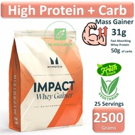 Myprotein Impact Whey Mass Gainer 2.5KG High Calorie Portein Fuel Protein Carbs Increase Mass Streng