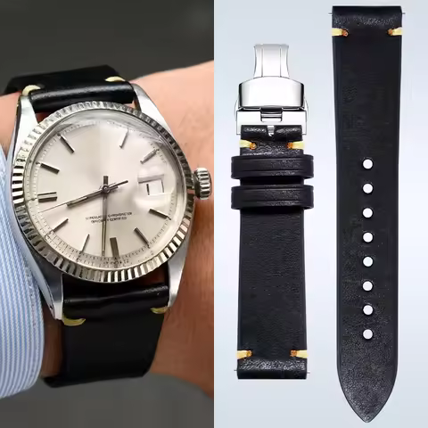 FOR Rolex Men's Datejust Daytona Submariner black Green Blue GMT Vintage Watch strap cowhide 20mm 21