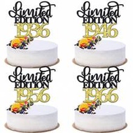 1 Pack Limited Edition 1936/1946/1956/1966/1976/1986/1996 Cake Topper Black Gold Glitter Cheers To 9
