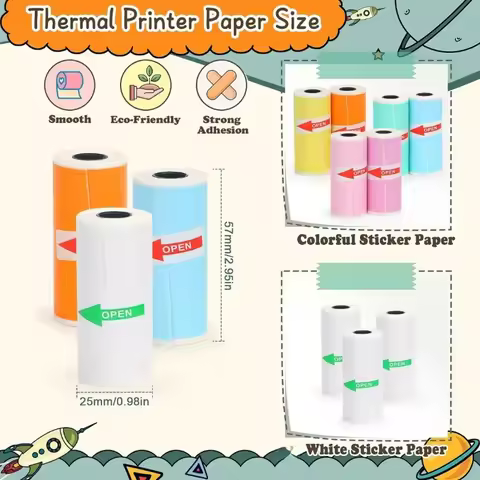 Mini Printer Sticker Paper, Thermal Paper Rolls For T02/M02 and Mini Printer, Smooth Color Self-Adhe