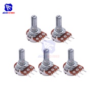 【Direct-sales】 5PCS/Lot WH148 20mm Shaft 3 Pin Potentiometer Resistor B1K-B1M Ohm with Nut Washer Li