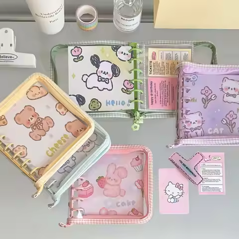 A7 Cute Animal Zipper Binder Photo Card Collection Book Postcard Organizer Diary Notebook School Sta