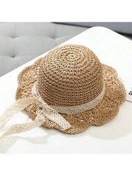 夏季嬰兒遮陽帽薄草帽,適用於兒童男女帽子,沙灘爵士泛馬那,嬰兒攝影道具費多拉帽