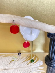 方塊紅 琉璃耳環 窗花復古耳環 手作飾品 醫療鋼耳環