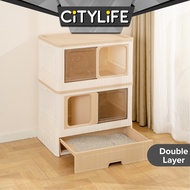 Citylife Double Layer Extra Large Foldable Cat Litter Box with Tray MSP-XTL-0074