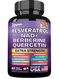 Resveratrol Supplement 12600mg NAD+ 100mg Milk Thistle 900mg Berberine 4000mg Fisetin 500mg Querceti