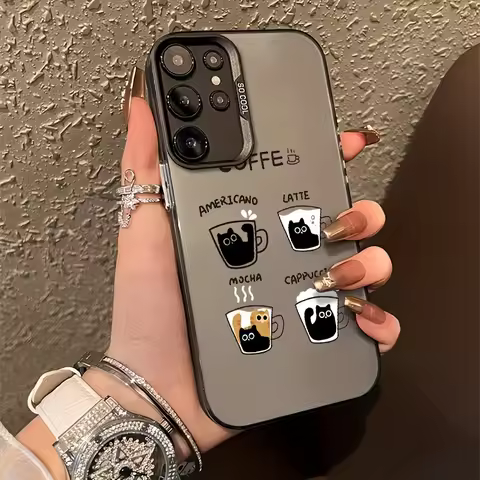 Creative cat coffee phone case for Samsung Galaxy S24 S23 S22 S21 S20 Note 20 Ultra Plus FE 5G Color