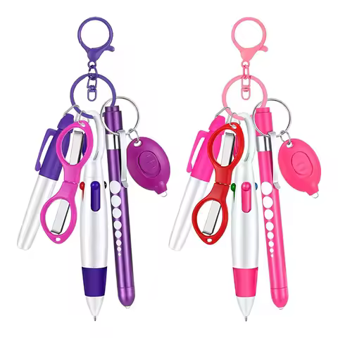 New 6 In 1 Nurse Pen Pack Set Multifunction Flashlight Foldable Scissors Ballpoint Pen Keychain Nurs