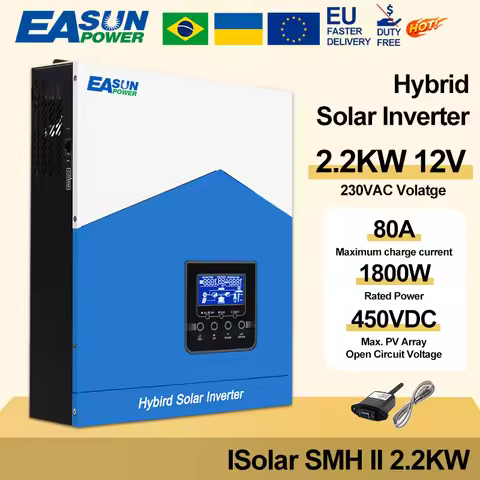 EASUN Hybrid Solar Inverter 12V AC 220V 2200VA 2.2KVA Pure Sine Wave Inverter Build in 80A MPPT Char