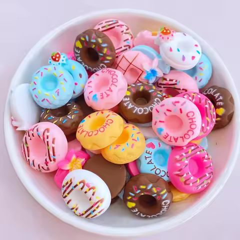 20Pcs Cute Mini Lovely Doughnut Bread Flat Back Resin Cabochons Scrapbooking DIY Jewelry Craft Decor