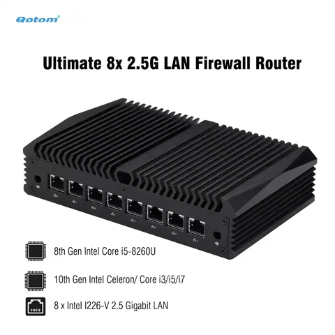 Qotom Barebone Fanless Mini PC 8x Intel i226-V 2.5G LAN Core i7-10510U i5-8260U Firewall Router Soft