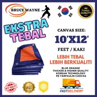 EKSTRA TEBAL 10X12 FT Blue Orange Waterproof Canvas Tarpaulin Sheet Canopy Camping Kanvas Khemah