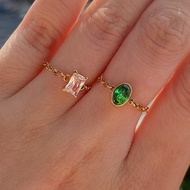 NICE Homemade 2022 Trendy Emerald Ring Square Zircon Chain Ring Super Flash Diamond Ring Chain Cool 
