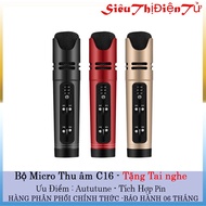 MIC THU ÂM C16 CÓ AUTO TUNE KIÊM SOUND CARD VÀ MICRO VỚI PIN 3 IN 1