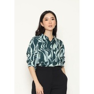 KEMEJA Urban Exchange Shirt Cherry Printed Green - Printed Shirt Oversized Long Sleeve Shirt
