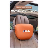 For BMW M Power Performance M4 Logo F82 F83 G82 G83 Car Suede Leather Headrest Seat Lumbar Back Pill