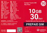 Vodafone - 歐洲vodafone10-30gb數據DATA卡sim card