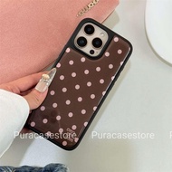 วันหยุด [i11-17PM]เคสไอโฟน ลายจุด polka dot ชมพู น้ำตาล เขียวมิ้น ขอบดำ เปิดเลนส์ กันกระแทก ศัพท์ มื