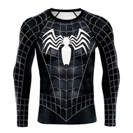 Mens T-shirt with Spider Man Print Tight Fitting for Sports and Fitness Quick Drying Marvel Long Sle