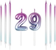 Mciskin 29th Birthday Number Candles Decorations Colourful 29 Candles with Pink Purple Long Candles 