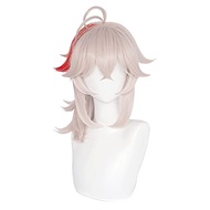 SL Platinum Pink Mixed Red Wig for Kazuha Cosplay Ponytail Wig Anime Fluffy Hair Wigs with Bangs + C