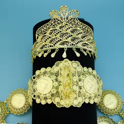 Sunspicems Gold Color Algeria Caftan Belt Women Crown Francais Empire Bride Jewelry Sets For Women N
