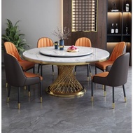 Light Luxury Marble Round Table Dining Chair Set 8 Seater With Lazy Susan Meja Makan Bulat Marble Mewah Kerusi Furniture