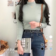 AHUA Is Are You Okay Genuine Korean Women's Clothing Everyday Solid Color High Neck Long Sleeve T-Sh