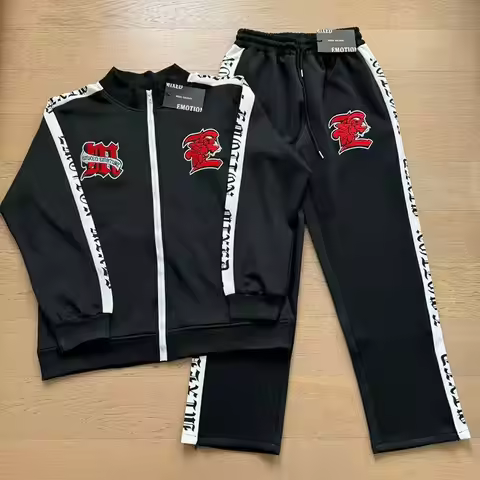 Mixed Emotion Jacket American Streetwear Tracksuit Embroidered Trendy Sportswear Casual Pants