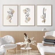 Boho Botanical Wild Floral Beige Abstract Line Watercolor Wall Art Posters Canvas Painting Print Picture Living Room Home Decor 3F 0401