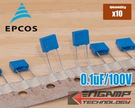 (10ตัว) 0.1uF/100V 100nF100V EPCOS 10% 2.5x7.2 H6.5mm P=5mm