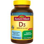 Nature Made Vitamin D3 1000 IU (25 mcg), Vitamin D for ,  Immune Health Support, 180 Softgels I5BX