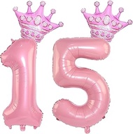 40 Inch Pink Crown Number 15 Balloons, 15th Birthday Balloons for Men Women, Pink 15th Celebration D