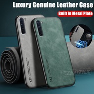 For OnePlus Nord AC2001 AC2003 Slim Minimalist Genuine Lamb Leather Case with Built-in Metal Plate B