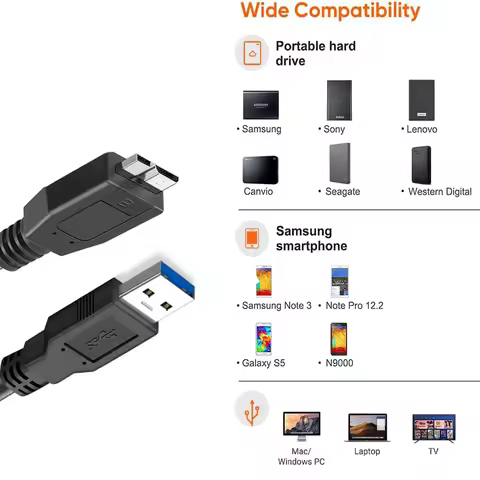USB 3.0 Hard Drive Cable Micro B External HDD Data Cord for WD Hitachi Lacie Seagate Toshiba Portabl