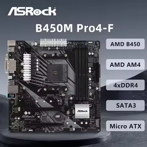 ASROCK B450M Pro4-F Motherboard AMD B450 AMD Supports 5950X 5800X3D 5700X 5600X 5600G CPU 4xDDR4 Mic