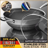 DYK I Premium 304/316 Stainless Steel Honeycomb Wok 32/34CM Non Stick Wok Pan double frying pan non 