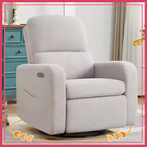 Swivel Rocker Recliner, Power Glider with Removable Cushion, Oversized Boucle Chair for Living Room,