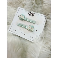 Set of 10 pre-designed nailbox fake toenails with bright blue cat's eye jelly, cute charm NBC071 WIT