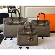 Hermes Hermes Elephant Gray Gold Buckle Birkin Platinum Bag Hand-Sewn Handbag Female Bag 25/30/35cm