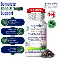 Organixs Vitamin D3 5000iu + K2 100mg, Calcium Citrate & Black Pepper - Halal Certified [CND]