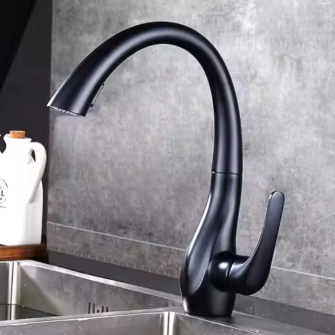 BAKALA Single Handle Pull out Kitchen Faucet Silver 360 Rotation Black Sink Mixer Tap BR-8820