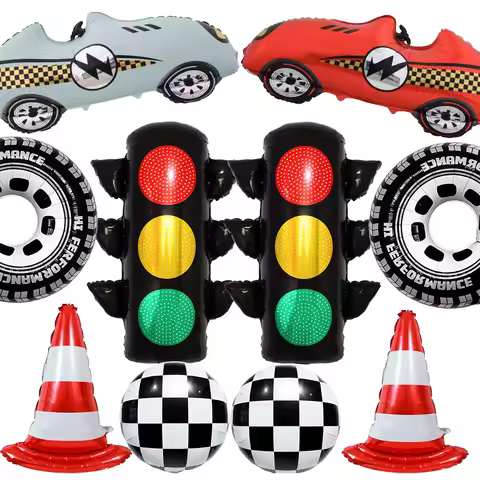 Race Car Party Decoration Traffic Light Foil Balloon Traffic Cone Car Tire Wheels Balloon Kids F1 Sp
