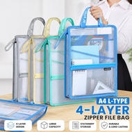 A4 File Storage Bag 4 Layer Zipper PVC Semi Transparent Document Holder Beg Buku Pelajar