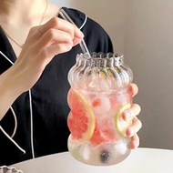 400ml/600ml/800ml Glass Cold Coffee Cup With Straw Retro Mug Transparent Water Tea Drinkware Milk Ju