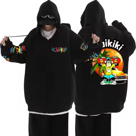 Lc Waikiki Monkey Skateboard Graphic Zip Up Hoodie Cartoon Fashion Monkeys Oversized Hoodies Men's V