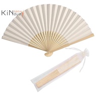 50Pcs Paper Hand Fan Bamboo Handheld Folded Fan Decorative Paper Fan (Cream)