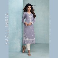 {**ส่งฟรี**} SMALL INDIA 🌺 Pure Rayon Viscose Lukhanawi Stitch Kurti ชุดเซ็ทเสื้อกางเกง 🌺 Women Purp